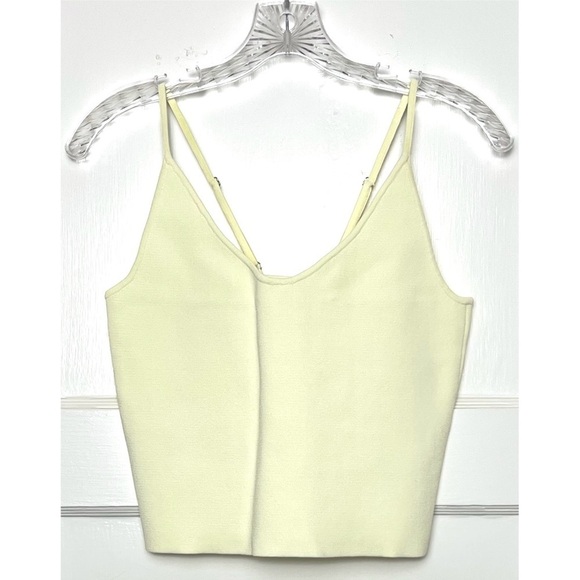 ALC 90s Pastel Yellow Compact Knit Scoop Neck Sleeveless Cropped Cami Tank Top L - Picture 6 of 11